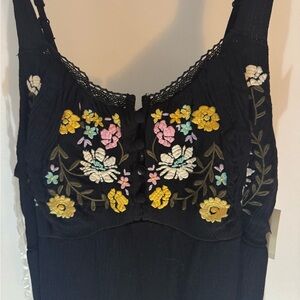Arizona Jean Company Black Midi Dress with Floral Embroidery